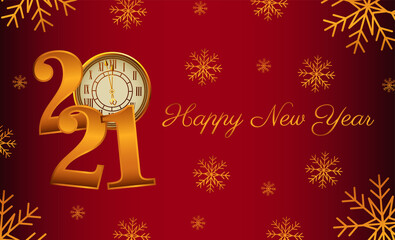 Wall Mural - happy new year lettering card with 2021 number and watch