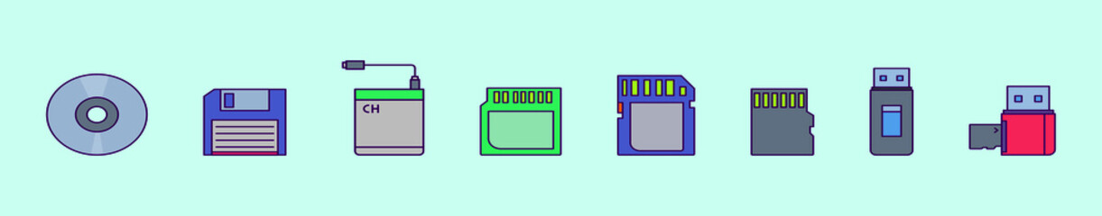 Wall Mural - set of external storage cartoon icon design templates with various models. vector illustration isolated on blue background