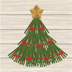 Wall Mural - happy merry christmas pine tree in wooden background