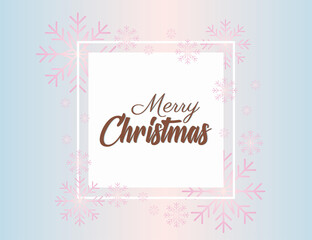 Poster - happy merry christmas lettering card with snowflakes in square frame