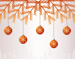 Sticker - happy merry christmas golden firs and balls hanging