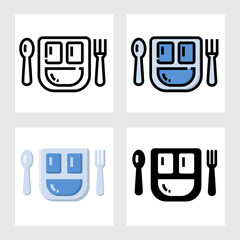 Baby plate with spoon and fork icon vector design in filled, thin line, outline and flat style.