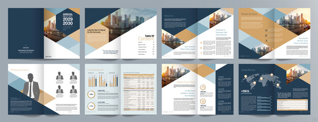 Wall Mural - Corporate business presentation guide brochure template, Annual report, 16 page minimalist flat geometric business brochure design template, A4 size.