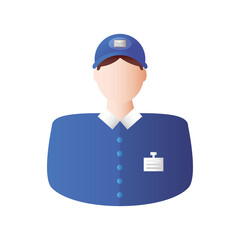 Poster - postal service, postman in blue uniform and cap on white background