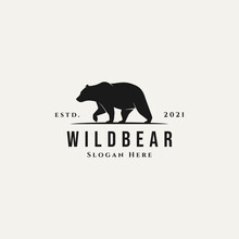 Silhouette Vintage Bear Vector Illustration Design Template. Simple Classic Wild Bear Logo Concept