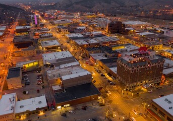 Wall Mural - Aerial View of Christmas Lights in Rapid City, South Dakota at Dusk