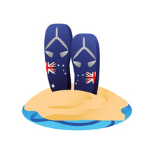 Australia Day, Flip Flops In The Sand With Australian Flag