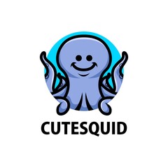 Poster - cute squid cartoon logo vector icon illustration