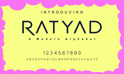 Wall Mural - Ratyad font. Minimal modern alphabet fonts. Typography minimalist urban digital fashion future creative logo font. vector illustration