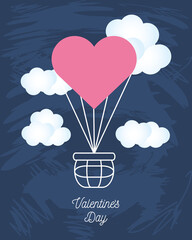 Wall Mural - happy valentines day flying air balloon shaped heart clouds decoration card