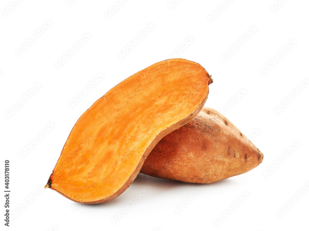 Fresh sweet potato on white background