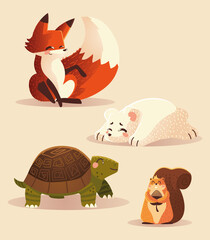 Poster - cartoon animals fox turtle squirrel and polar bear wildlife icons