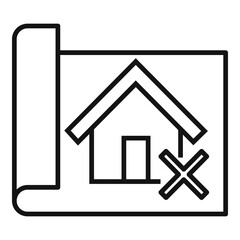 Poster - House demolition plan icon. Outline house demolition plan vector icon for web design isolated on white background