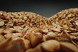 Macro photo of handful dry buckwheat grain