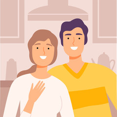 Sticker - Happy Family Couple Communicating Online from Home, Video Call, People Chatting with Friends or Relatives by Internet, Quarantine, Isolation Concept Vector Illustration