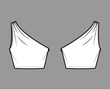 Crop top One-shoulder with ruching tank technical fashion illustration with fitted slim body, waist length. Flat outwear shirt apparel template front, back, white color. Women, men unisex CAD mockup