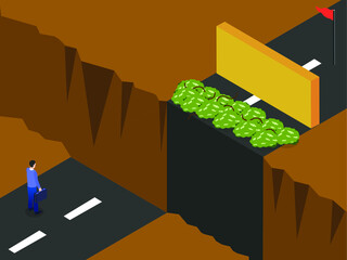 Businessman with obstacles to success isometric 3d vector concept for banner, website, illustration, landing page, flyer, etc.