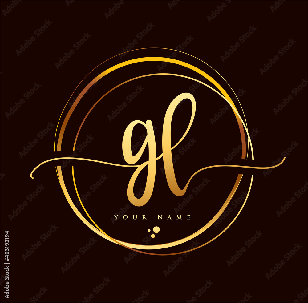 GL Initial handwriting logo golden color. Hand lettering Initials logo ...