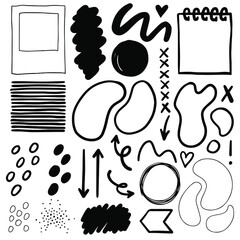 Aufkleber - Hand drawn graphic decorative elements. Bullet journal web visual infographic sketch lines frames shapes dots points monochrome isolated vector object set.