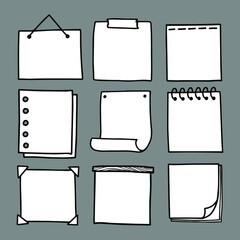 Fototapete - Rectangular and square vector paper pieces set monochrome hand drawn elements isolated on white background