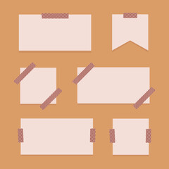 Fototapete - blank reminder paper notes with dotted washi tape beige vector set of elements isolated on yellow background