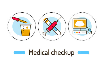 Wall Mural - Medical checkup outline concept. Health care line color icons. Pictograms for web page, mobile app, promo
