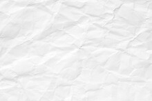 White Crumpled Paper Background, Texture Old For Web Design Screensavers. Template For Various Purposes Or Creating Packaging.