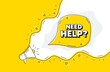 Need help symbol. Loudspeaker alert message. Support service sign. Faq information. Yellow background with megaphone. Announce promotion offer. Need help bubble. Vector