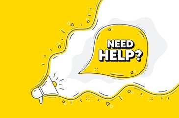 Poster - need help symbol. loudspeaker alert message. support service sign. faq information. yellow backgroun