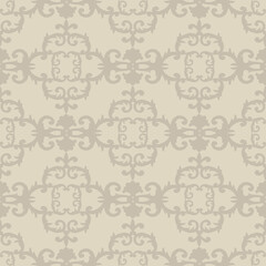 Wall Mural - Seamless baroque style damask ornamental pattern. Hand drawn beige texture