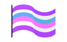 Vector Illustration Of Waving Intersex Pride Flag On White Background: Purple, White, Blue, Pink, White, Purple Horizontal Stripes. Intersex Community Symbol.