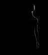 © A Stock Studio - Black and white silhouette of a beautiful woman seen one half of the body on a dark background.