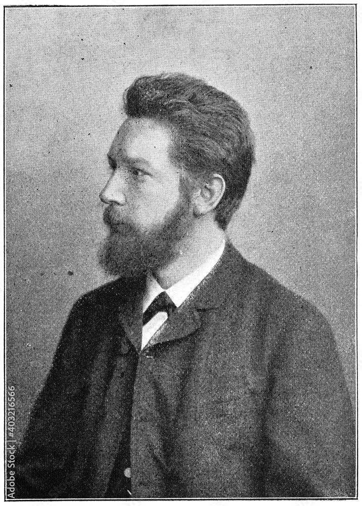 Portrait of Friedrich Wilhelm Ostwald - a Baltic German chemist and philosopher. Illustration of the 19th century. Germany. White background. - obrazy, fototapety, plakaty 