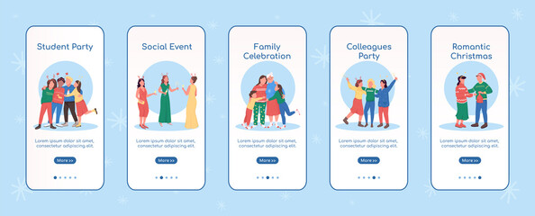 Poster - festive holiday celebration onboarding mobile app screen flat vector template. social xmas event. wa
