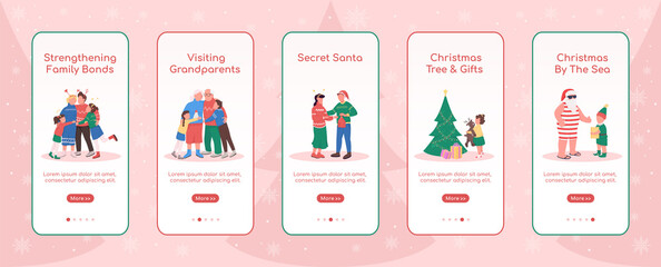 Poster - holiday season onboarding mobile app screen flat vector template. christmas by sea. walkthrough webs