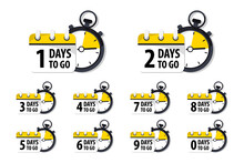 Days Left Badges And Stickers. Count Time Sale. Number Of Days Left. Countdown Left Days Banner. Count Down Vector Banner Template. Nine, Eight, Seven, Six, Five, Four, Three, Two, One, Zero Days Left