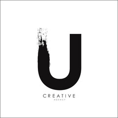 U Brush Stroke Letter Logo Design. Black Paint Logo Letter Icon with Elegant Vector Design.