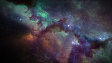 Galaxy Background, With Stars And Colorful Nebula Clouds. Outer Space Astronomy Image Showing An Interstellar Celestial View Of The Cosmos Beyond The Milky Way.