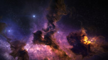 Cosmos Background With Colorful Nebula Clouds And Stars. Galaxy Astronomy Image Showing An Interstellar Celestial View Of Outer Space Beyond The Milky Way.