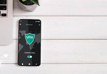 Poster - Smartphone with vpn app lying on the table