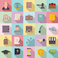 Poster - Prosecutor icons set. Flat set of prosecutor vector icons for web design