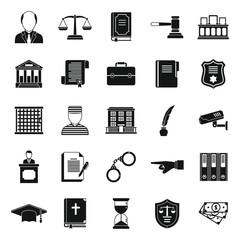 Poster - Prosecutor legislative icons set. Simple set of prosecutor legislative vector icons for web design on white background