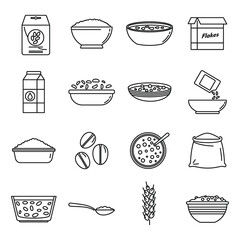 Poster - Breakfast cereal flakes icons set. Outline set of breakfast cereal flakes vector icons for web design isolated on white background