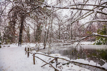 Sticker - winter landscape with snow and a lake