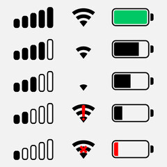 Poster - Phone bar status Icons, battery Icon, wifi signal strength. Vector for mobile phone