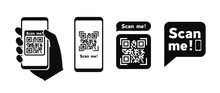 Scan QR Code Flat Icon With Phone. Barcode. Vector Illustration.