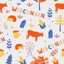 USA Collection. Vector Illustration Of Wisconsin Theme. State Symbols - Seamless Pattern