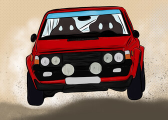 Wall Mural - Cartoon rally car retro polish Classic