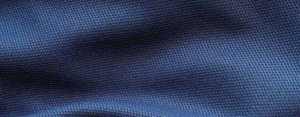 Wall Mural - High resolution with details, banner shot of formal dark blue wool suit fabric texture. with button decoration under light and shadow ambient. Ideal for background or wallpaper.