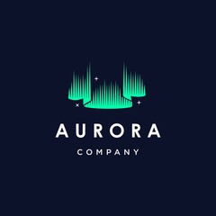 Wall Mural - green aurora borealis logo, modern northern lights sky aurora and stars icon logo design illustratio